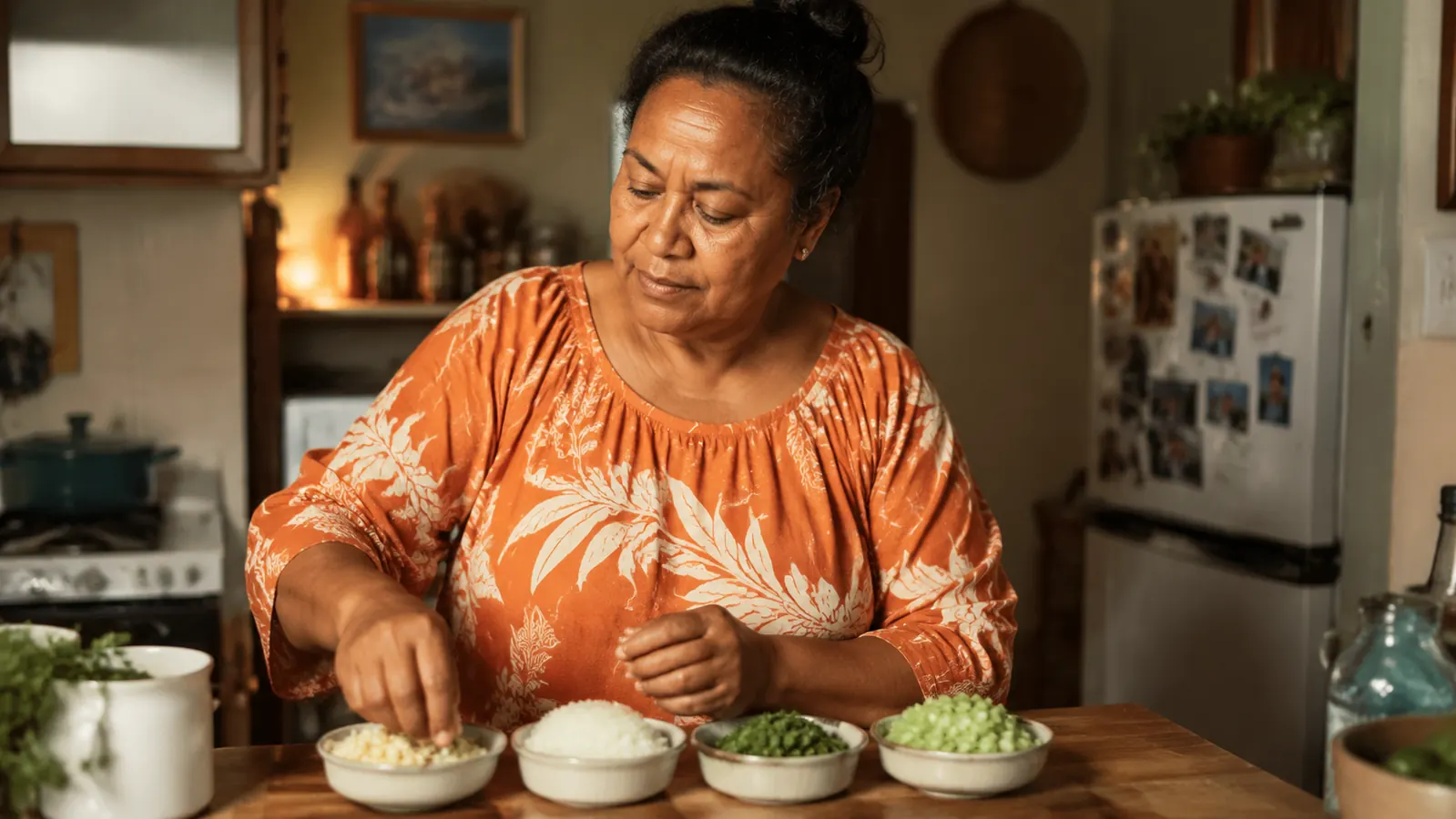 Prepped ingredients in small bowls on a counter, the result of using a mini food processor before cooking